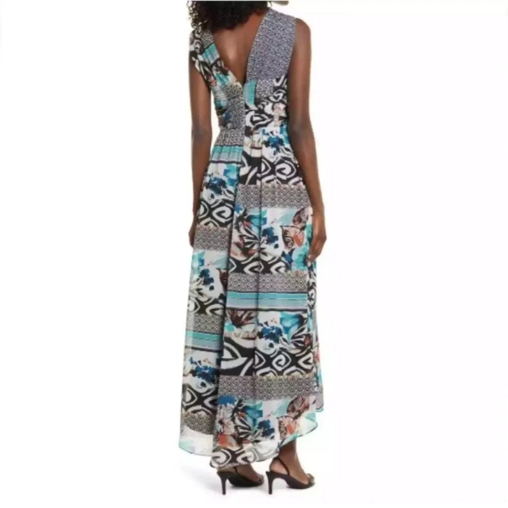 Harlyn Maxi Dress Mix Print Block Artsy Modern Romance Wedding Guest Party Med - Picture 2 of 16